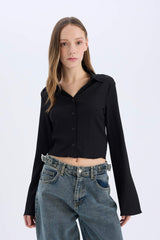 Fitted Crepe Long Sleeve Shirt