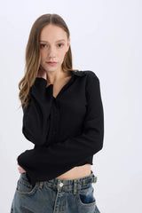 Fitted Crepe Long Sleeve Shirt