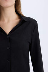 Fitted Crepe Long Sleeve Shirt