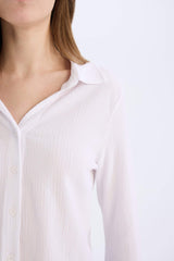 Fitted Crepe Long Sleeve Shirt