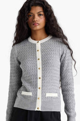 Fitted Crew Neck Buttoned Knit Cardigan