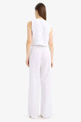 Wide Leg High Waist Linen Blend Trousers