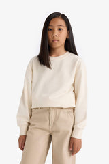 Girl Relax Fit Crew Neck Basic Plain School Sweatshirt