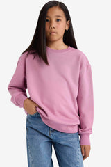 Girl Relax Fit Crew Neck Basic Plain School Sweatshirt