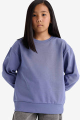 Girl Relax Fit Crew Neck Basic Plain School Sweatshirt