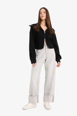 Slim Fit Slim Cut Polo Collar Zippered Knitwear Cardigan