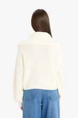 Slim Fit Slim Cut Polo Collar Zippered Knitwear Cardigan