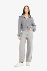 Slim Fit Slim Cut Polo Collar Zippered Knitwear Cardigan