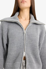 Slim Fit Slim Cut Polo Collar Zippered Knitwear Cardigan