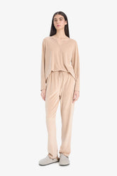 Pajama Set Regular Fit Long Sleeve Velour Top Long Bottom-Fall in Love