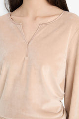 Pajama Set Regular Fit Long Sleeve Velour Top Long Bottom-Fall in Love