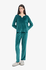 Pajama Set Regular Fit Long Sleeve Velour Top Long Bottom-Fall in Love