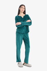 Pajama Set Regular Fit Long Sleeve Velour Top Long Bottom-Fall in Love