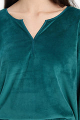 Pajama Set Regular Fit Long Sleeve Velour Top Long Bottom-Fall in Love