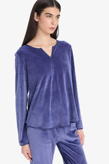 Pajama Set Regular Fit Long Sleeve Velour Top Long Bottom-Fall in Love