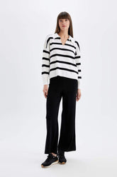 Relax Fit Polo Collar Striped Knitwear Pullover