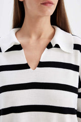 Relax Fit Polo Collar Striped Knitwear Pullover