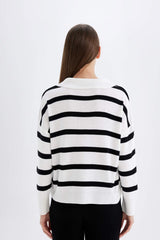 Relax Fit Polo Collar Striped Knitwear Pullover