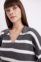 Relax Fit Polo Collar Striped Knitwear Pullover