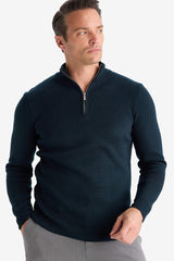 Standard Fit Regular Cut Stand Collar Half Zipper Basic Plain Knitwear Sweater