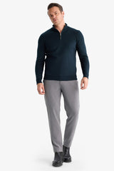 Standard Fit Regular Cut Stand Collar Half Zipper Basic Plain Knitwear Sweater