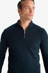 Standard Fit Regular Cut Stand Collar Half Zipper Basic Plain Knitwear Sweater