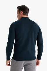 Standard Fit Regular Cut Stand Collar Half Zipper Basic Plain Knitwear Sweater