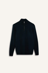 Standard Fit Regular Cut Stand Collar Half Zipper Basic Plain Knitwear Sweater