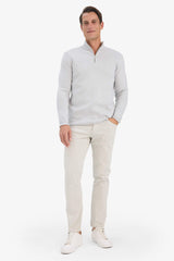 Standard Fit Regular Cut Stand Collar Half Zipper Basic Plain Knitwear Sweater