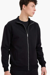 Comfort Regular Fit Casual Fit Stand Collar Pocket Basic Plain Zippered Sweatshirt