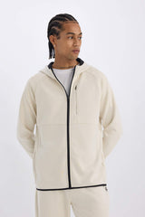 DeFactoFit Slim Fit Slim Cut Hooded Scuba Diving Fabric Zippered Sports Sweatshirt