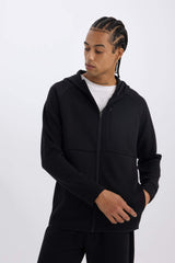 DeFactoFit Slim Fit Slim Cut Hooded Scuba Diving Fabric Zippered Sports Sweatshirt