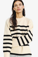Oversize Loose Fit Half Turtleneck Striped Knit Sweater