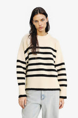 Oversize Loose Fit Half Turtleneck Striped Knit Sweater