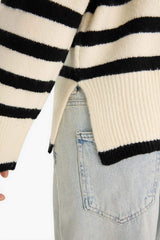 Oversize Loose Fit Half Turtleneck Striped Knit Sweater