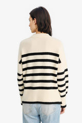 Oversize Loose Fit Half Turtleneck Striped Knit Sweater
