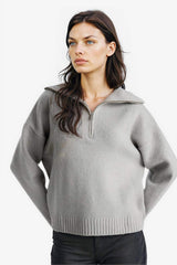 Oversize Loose Fit Polo Collar Half-Zip Knit Sweater