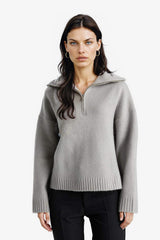 Oversize Loose Fit Polo Collar Half-Zip Knit Sweater
