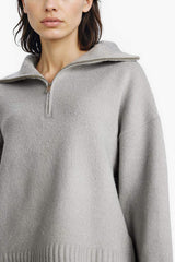 Oversize Loose Fit Polo Collar Half-Zip Knit Sweater