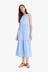 Crew Neck Crepe Sleeveless Midi Summer Dress
