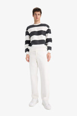 Boxy Fit Crew Neck Striped Sweatshirt