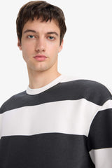 Boxy Fit Crew Neck Striped Sweatshirt