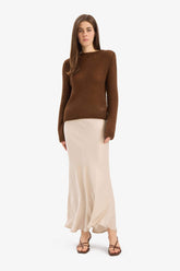 A Normal Waist Satin Midi Skirt