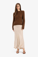 A Normal Waist Satin Midi Skirt