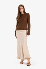 A Normal Waist Satin Midi Skirt