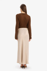 A Normal Waist Satin Midi Skirt