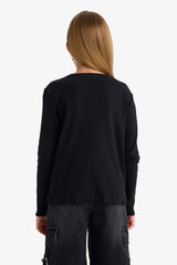 Girls Crew Neck Basic Plain Ribbed Camisole Long Sleeve School T-Shirt