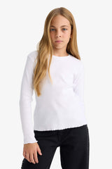 Girls Crew Neck Basic Plain Ribbed Camisole Long Sleeve School T-Shirt
