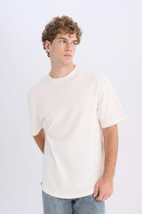 Boxy Fit Crew Neck Short Sleeve Basic Waffle T-Shirt
