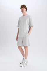 Boxy Fit Crew Neck Short Sleeve Basic Waffle T-Shirt